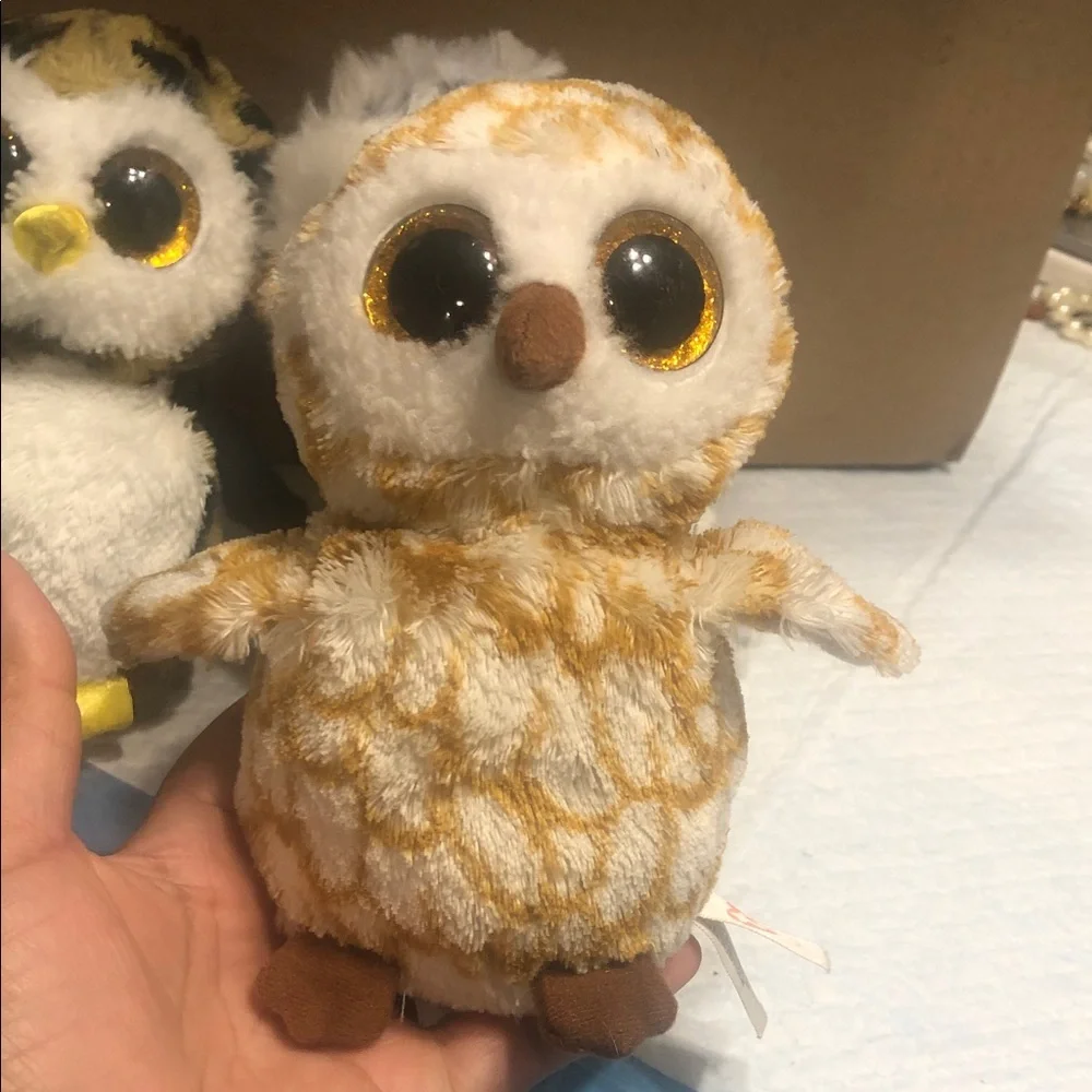 Ty Plush Owl Trio - White, Gray, Yellow, and Brown